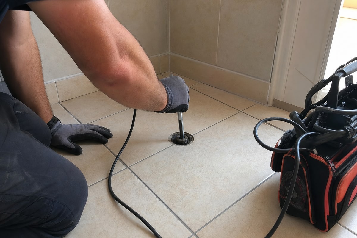 sonde d'écoute posée sur évacuation au sol carrelé